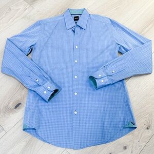 NWOT BOSS Blue Patterned Slim Fit Dress Shirt M​